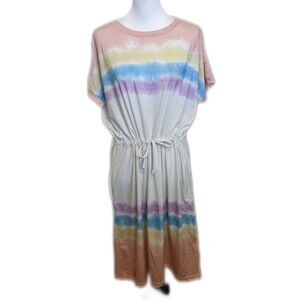 Simply Southern NWT tie dye T-shirt dress with cinch tie waist, poly/spandex L